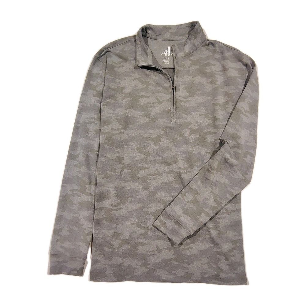 Johnnie O Camo Performance 1/4 Zip Golf Mens 1XLT Grey Pullover Long Sleeve